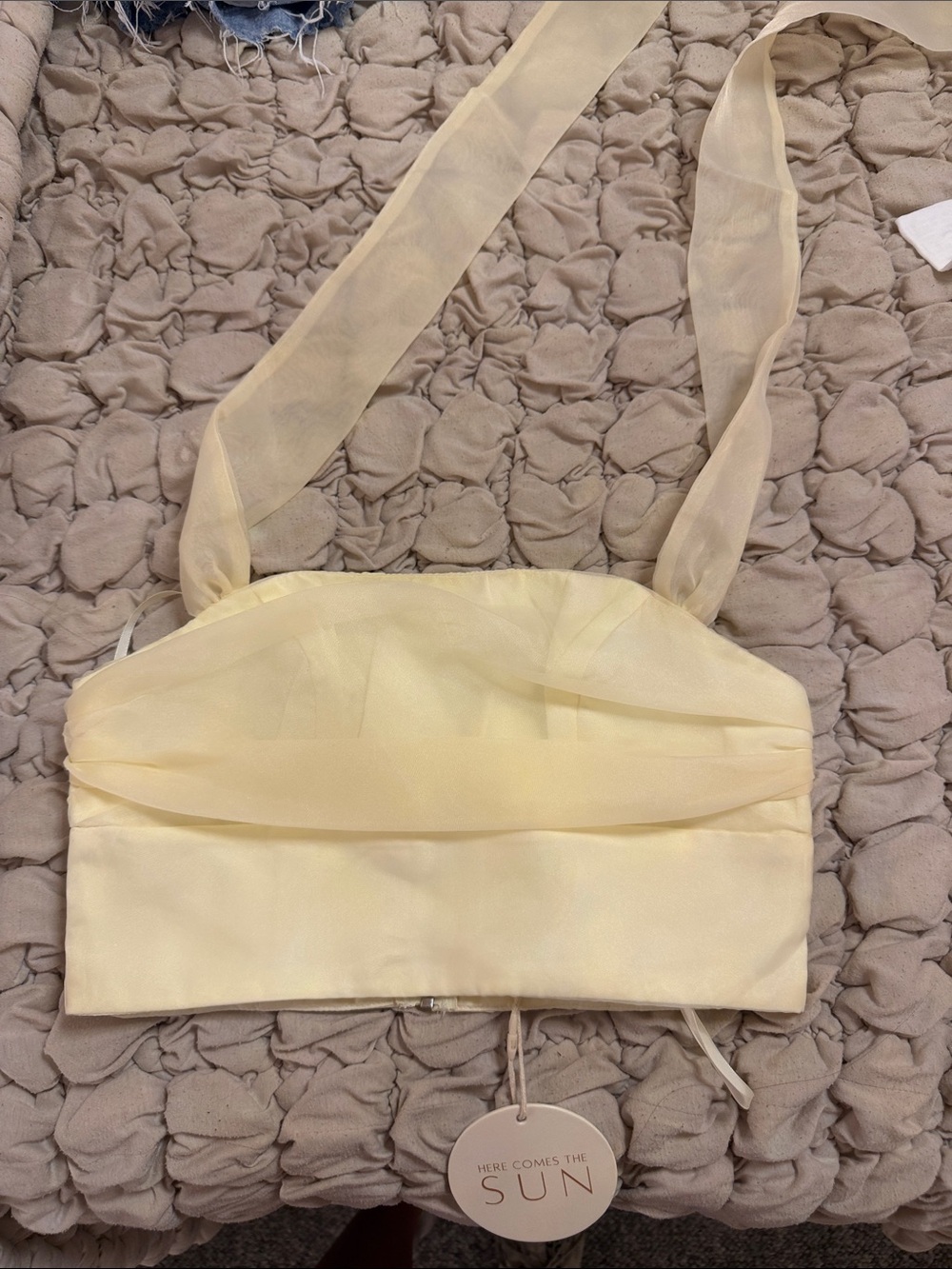Hello Molly Pale Yellow Sheer Strap Crop Top